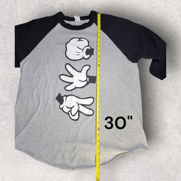 Y2K Vintage Mickey Style Rock Paper Scissors Raglan Tee XL Cartooncore Baseball - Picture 8 of 10